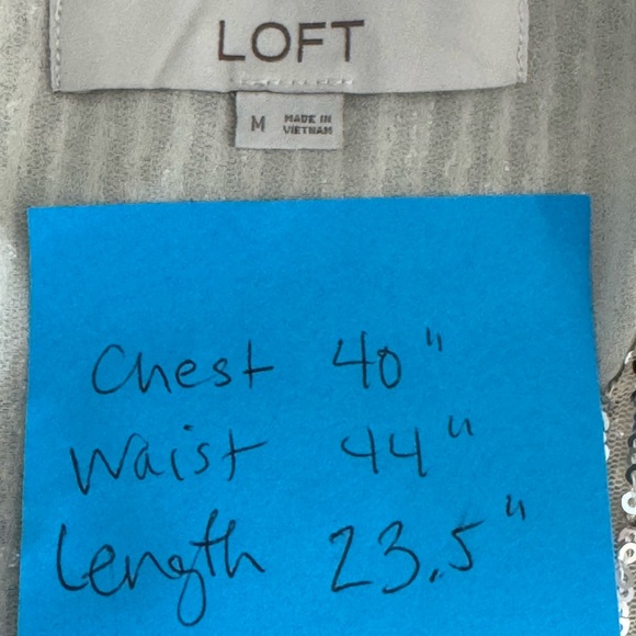 Loft Beige Tan Ivory Sequin Short Sleeve Party Top Shirt Women's Size Medium - Picture 11 of 11